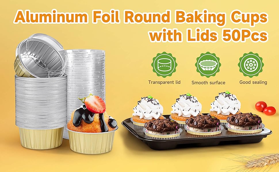 Eoonfirst 50pcs Mini Disposable Foil Ramekins with Lids Gold