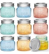 ANOTION Mason Jars 8 OZ, Set of 8 Canning Jars Spice Jars Glass Jar with Lid Small Colored Mason ...