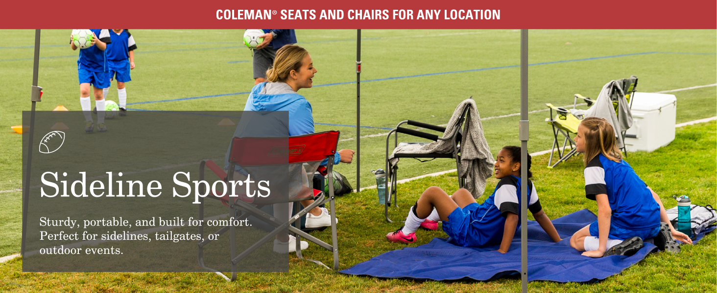 sideline sports use case coleman chair family kids parents sturdy comfort tailgate outdoor rain red