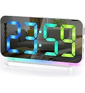 SZELAM Digital Alarm Clock,7.4" LED Mirror Clock with USB C Charging Port,10 Modes RGB Night Ligh...