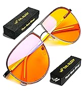 Orange Aviator Blue Light Blocking Glasses for Better Sleep - 97% Premium Metal Classic Aviators ...
