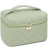 imerelez Large Travel Quilted Makeup Bag for Women, Cotton Cosmetic Bag, Toiletry Organizer (Green)