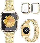 Mesime Compatible for Apple Watch Band with Screen Protector Case, Jewelry Replacement Band 45mm ...