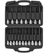 ALOANES 19-Piece 3/8 Inch Drive Extra Long Allen Hex Bit Socket Set, Standard SAE (1/8