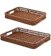 Fvstar Woven Serving Tray with Handles,Handmade Poly Wicker Tray for Storage Breakfast,Drinks,Fru...