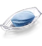 NEWHENGS Decorative Boat Shape with Drain Clear Glass Bar Soap Dish, Heavy Soap Holder for Bathro...