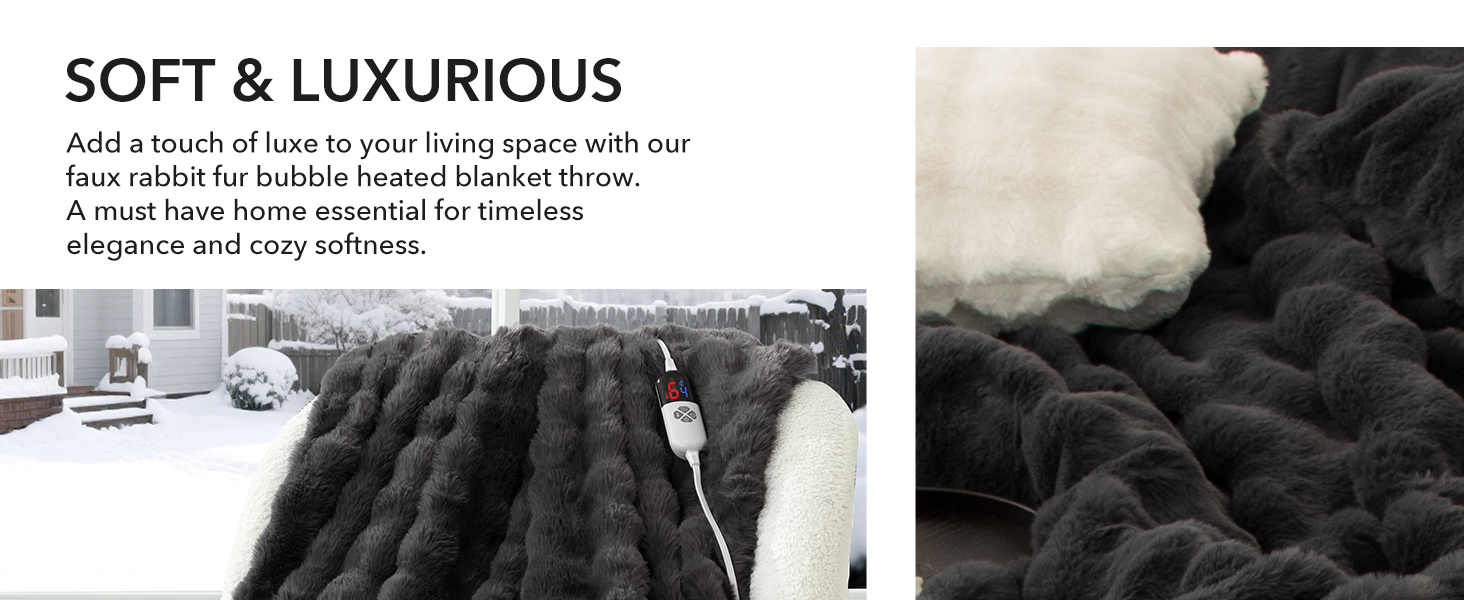 Faux Rabbit Fur Bubble Heated Blanket