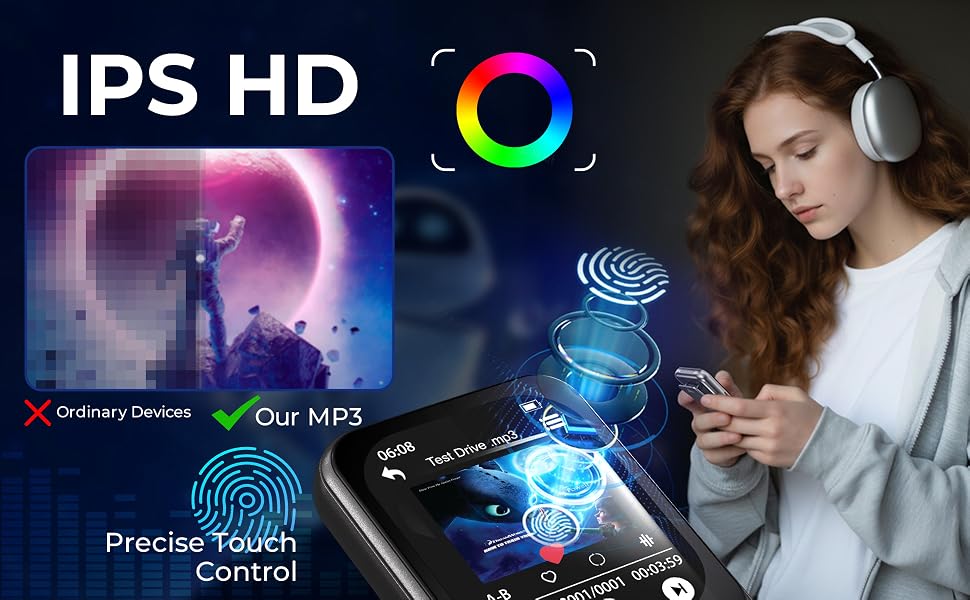 Portable Clip MP3 Player with Bluetooth 5.3, 64GB HiFi Sound, Built-in Speaker for Kids & Adults