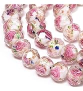 NITOPUPU 50pcs 8~10mm Rose Lampwork Bead with Blue Spots, Handmade Faceted Pink Murano Glass Bead...