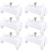 Kesfey 6 Packs White Table Cloths Rectangle 60 x102 inch High Density Washable Polyester Fabric W...