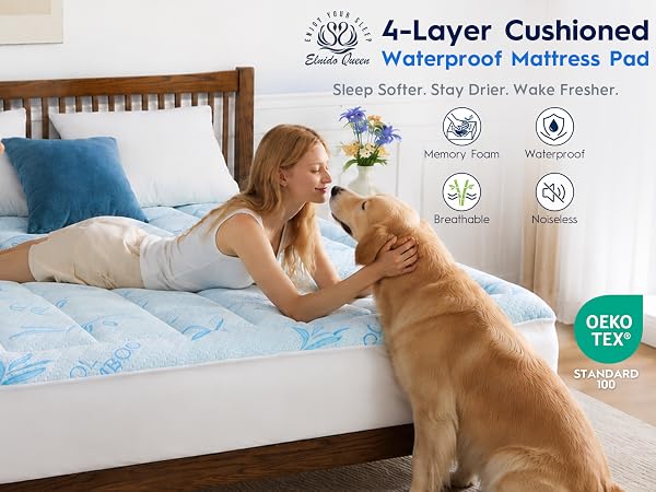 100% Waterproof Mattress Pad, Super Cooling Mattress Topper, Memory Foam Mattress Protector