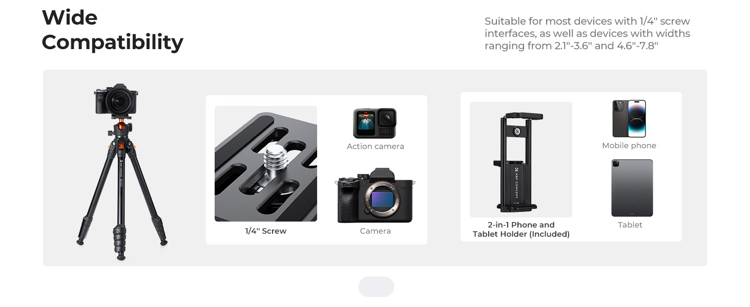 63" Aluminum Travel Tripod for Camera with Phone Holder