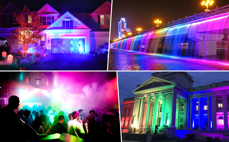 a collage of photos showing the lights and water