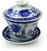vv8oo Gaiwan 5.5oz Chinese Penoy Teacup Qinghua Porcelain Cup Gongfu Tea Set (Peony)