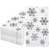 60 Pieces Snowflake Guest Napkins Silver Foil Paper Napkin White Snow Disposable Dinner Napkin 3-...