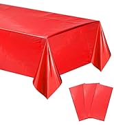 MWELLEWM 3Pcs Red Tablecloth 54*72 inch Plastic Shiny Christmas Red Table Cloth Disposable Foil T...