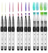 JusArt Water Brush Pens 12-Pack Leak-Proof Refillable Watercolor Pens for Acrylic and Gouache Pai...