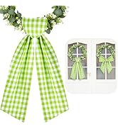 HOMEBROS Spring Wreath Sash, 56 Inch Green and White Plaid Front Door Wreath Sash for Holiday Ind...