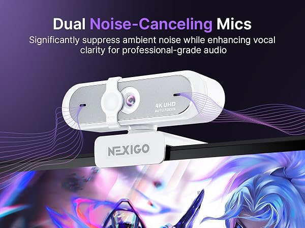 The N660P Pro USB webcam is mounted on a desktop, showcasing dual-mic noise cancellation.