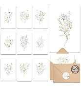 AUDREE Blank Cards with Envelopes and Stickers, Wildflower 50 Pack 3.5x5