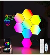 selfila Music Sync DIY Hexagon Lights - 8 Pack Smart APP and Remote RGB Wall Light Hexagonal Modu...