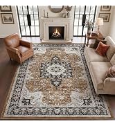 DEXI Washable Area Rug for Living Room 8x10, Vintage Farmhouse Indoor Area Rugs, Stain Resistant ...