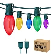 C9 Christmas String Lights, 50FT 52 Bulbs Bright & Multicolor Outdoor Christmas Lights, Outdoor I...