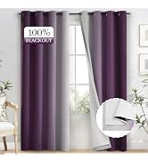Yakamok 100% Blackout Curtains 84 Inch Length 2 Layers,Purple Curtains for Bedroom Ombre Room Dar...