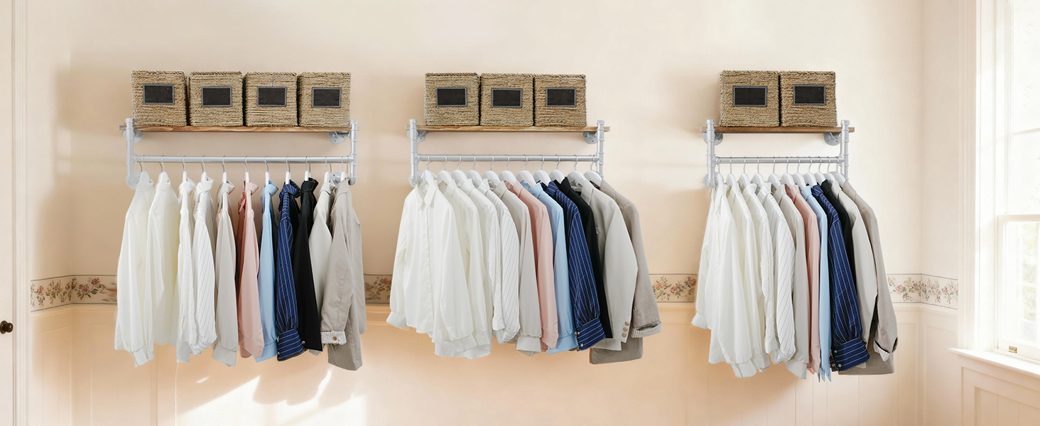 Wall Mounted Clothes Rack with Shelf