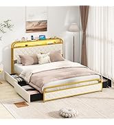Giantex Queen Bed Frame with 4 Storage Drawers and Charging Station, Queen Size Platform Bed w/LE...