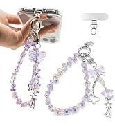 QIOFEARTH Crystal Beaded Phone Wrist Strap, Cute Cellphone Lanyard Chain, Bow Keychain Wristlet B...