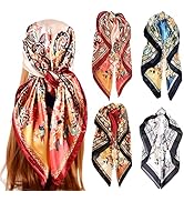upeilxd 4Pcs Silk Head Scarves for Women Satin Hair Scarf 35”Large Square Bandana Silk Like Neck ...