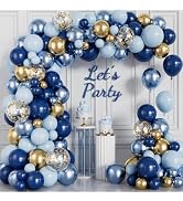 Haolongfa Navy Blue and Gold Balloons Garland Arch Kit, Latex, Party Decor | Navy Blue Metallic G...