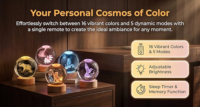 janarary 16 color crystal ball night light for bedroom decor