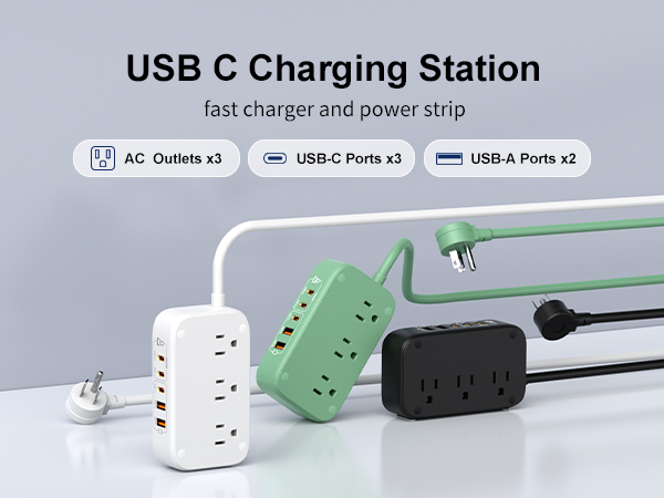 65W USB Power strip with USB-A/ USB-C/AC outlet ports