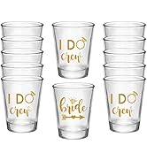 Bride and I Do Crew Bachelorette Party Shot Glasses, Set of 12, 11 Gold I Do Crew and 1 Gold Brid...