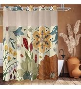 CTOTSYC No Hook Shower Curtain and Liner Set, White Boho Floral Shower Curtains for Bathroom, Mod...