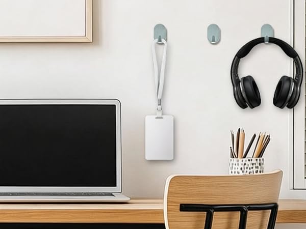 Home Office Organization: Hooks for hanging cables, headphones, keys, and office supplies.
