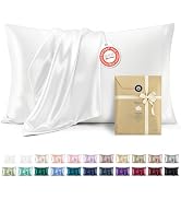 Bedsure Satin Pillowcases, Similar to Silk Pillow Cases Queen Size Set of 2, Pure White Cooling P...