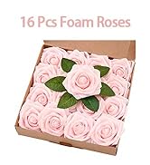 BLEUM CADE 16Pcs Fake Roses Blush Artificial Foam Flowers Roses, Real Looking for DIY Bouquets We...
