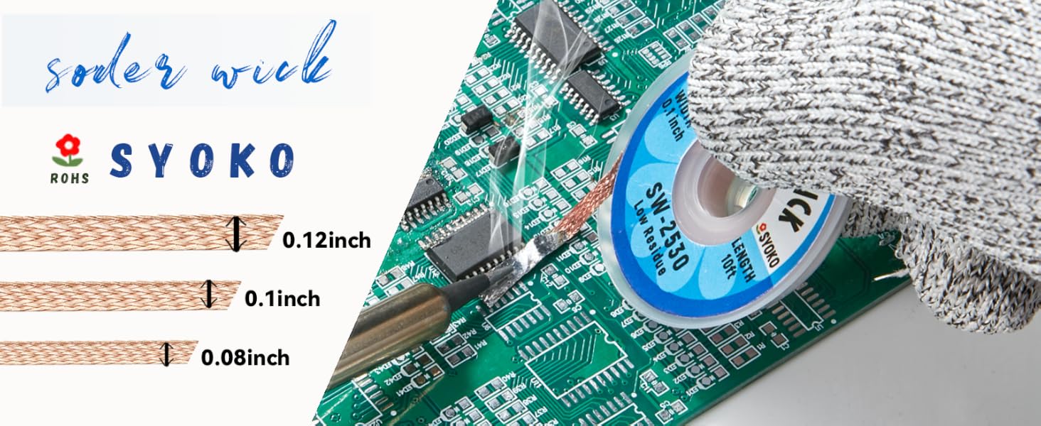 SYOKO desoldering wick 0.12inch 0.1inck 0.08inch