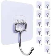 Yukrilt 12PC Adhesive Wall Hooks Heavy Duty Larger Sticky Hooks for Hanging Towels, 22lb(Max) Tra...