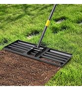Lawn Leveling Rake,30x10 Inch Ground Plate,72 Inch Adjustable Long Handle Yard Level Tool with Cu...
