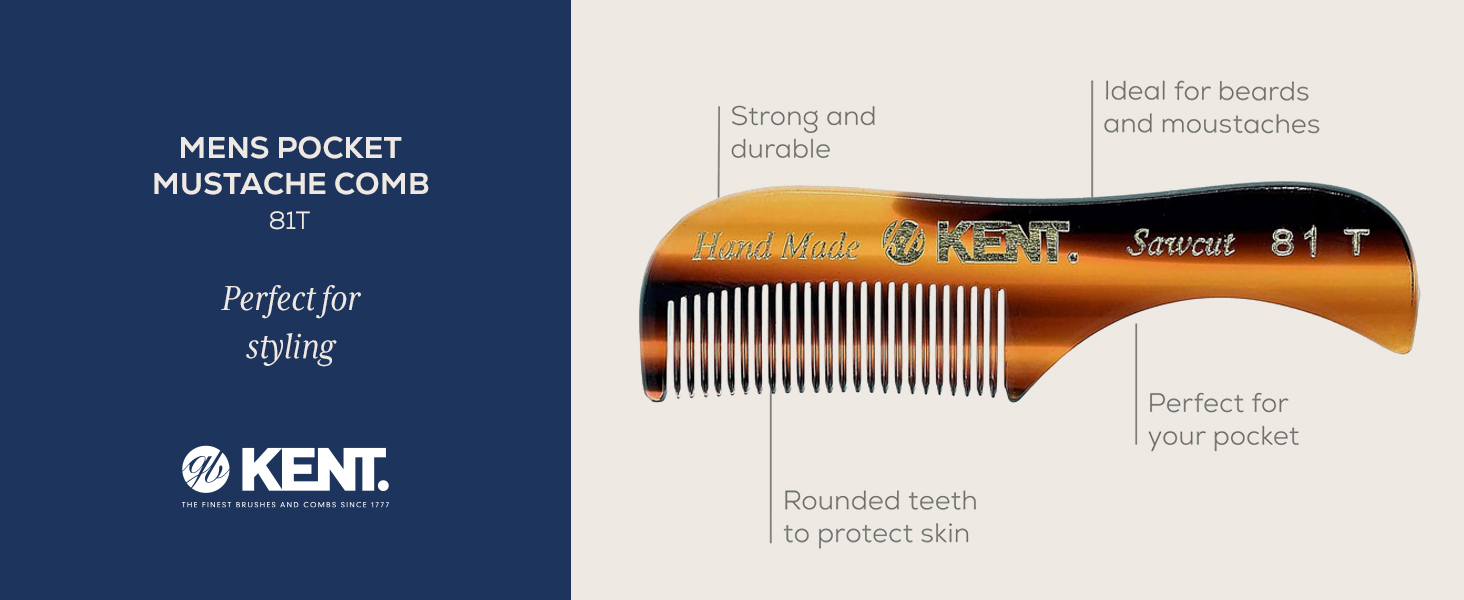 Kent 81T mens pocket mustache comb
