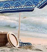 AMMSUN 7ft Heavy Duty High Wind Beach Umbrella with Sand Anchor & Tilt Sun Shelter UV 50+ Protec...