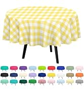 QIKSION 2 Pack Yellow Gingham Plastic Tablecloth Disposable Circle Table Covers Yellow and White ...