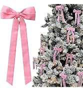 12Pcs Pink Velvet Bows Christmas Tree Decorations,5in x 10in Xmas Ornaments for Tree Home Coquett...
