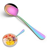 8-Piece Rainbow Soup Spoons Set, 7.4 Inch Colorful Stainless Steel Silverware Round Spoon Set, Mi...