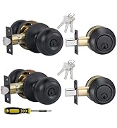 2 Sets All Keyed Alike Entry Door Knobs and Single Cylinder Deadbolt Lock Combo Set, Security for...