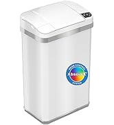 iTouchless 15 Liter / 4 Gal Sensor Bathroom Trash Can with Lid and AbsorbX Odor Filter, White Sta...
